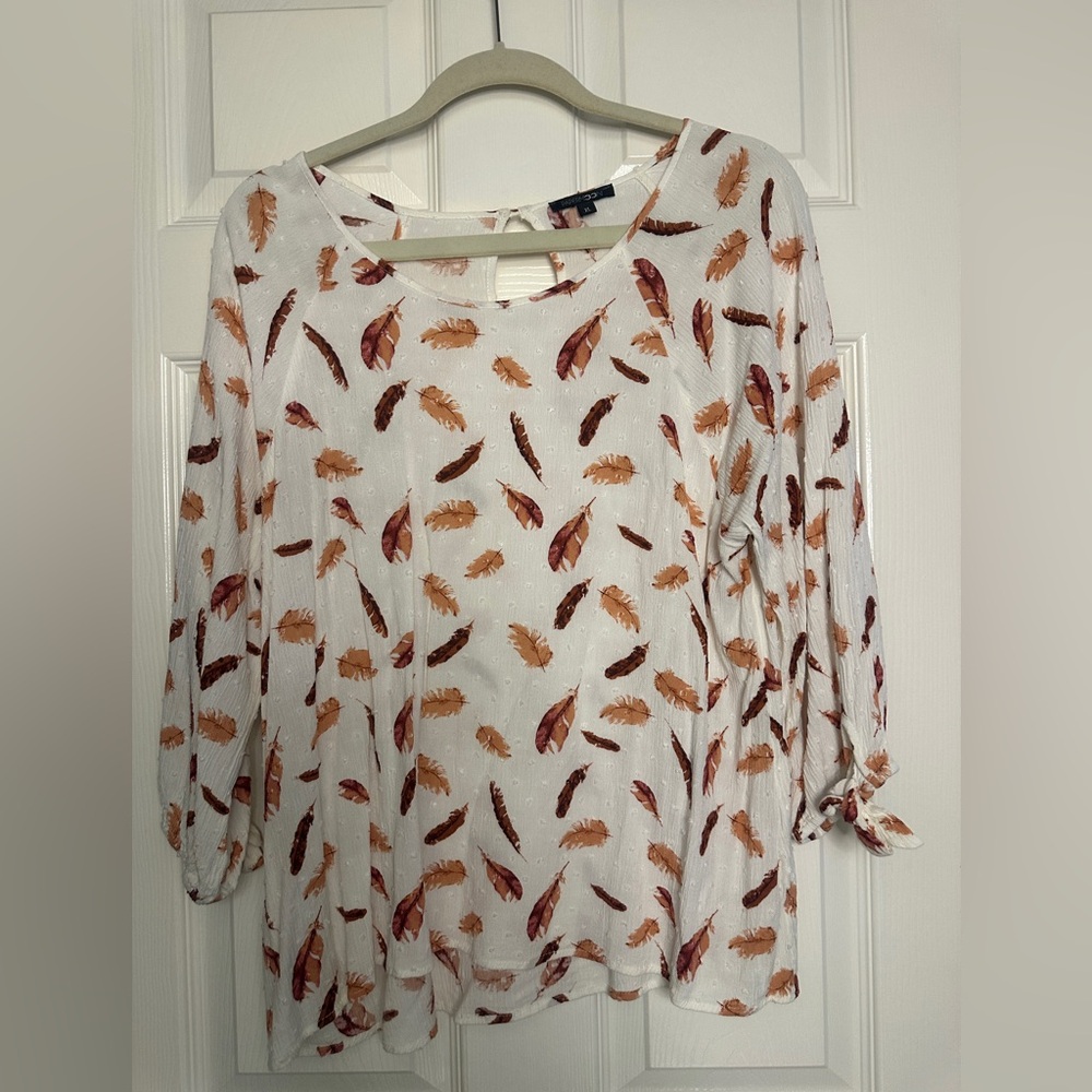 Papermoon Feather Print Blouse - White and Orange